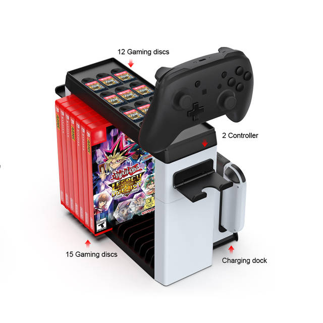 DOBE TNS-2113 Switch Games Organizer Holder and Charging Dock for Nintendo Switch and Switch OLED Joy-Cons/Original Switch Pro Controller, Charge 4 Joycons, 2 Pro controllers, Switch Storage Rack Stand Accessories kit | TNS-2113