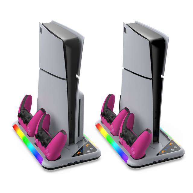 DOBE TP5-3557 PS5 / PS5 Slim Compatible RGB Multlfunctional Cooling Stand, 2 Charging Dock for Dualsense Controller | TP5-3557