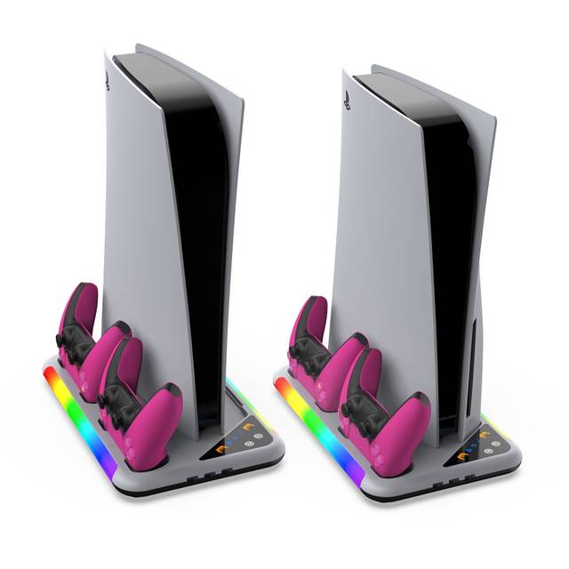 DOBE TP5-3557 PS5 / PS5 Slim Compatible RGB Multlfunctional Cooling Stand, 2 Charging Dock for Dualsense Controller | TP5-3557