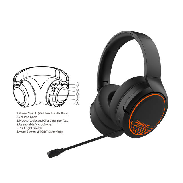 DOBE TP5-35110 RGB Gaming Wireless Headset Bluetooth/2.4G Dual Mode For PS5/PS4/Switch/PC/Phone | TP5-35110