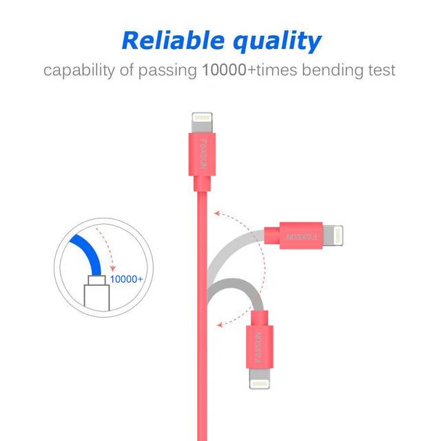 Foxsun AM001003 iPhone Charging Cable 3.3 FT/1M Lightning Cable for iPhone 7/7Plus/6/6Plus/6S/6S Plus/5/5S/5C/SE, iPad Pro/Air/Mini (Red) | AM001003