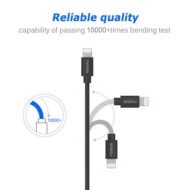 Foxsun AM001005 iPhone Charging Cable 6.6 FT/2M Lightning Cable for iPhone 7/7Plus/6/6Plus/6S/6S Plus/5/5S/5C/SE, iPad Pro/Air/Mini (Black) | AM001005