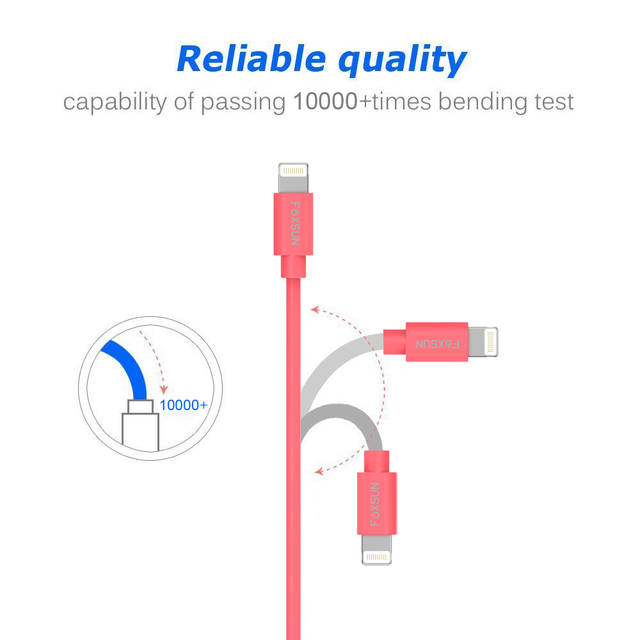 Foxsun AM001007 iPhone Charging Cable 6.6 FT/2M Lightning Cable for iPhone 7/7Plus/6/6Plus/6S/6S Plus/5/5S/5C/SE, iPad Pro/Air/Mini (Red) | AM001007