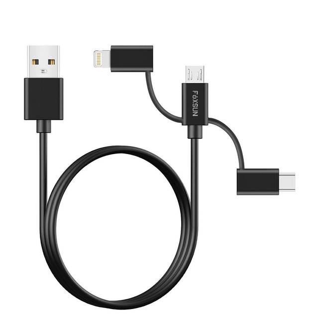 Foxsun AM001032 Multi USB Charging Cable, 6.6 FT/2M 3 in 1 Multiple USB Charger Cable with 8Pin Lightning /USB Type C/Micro USB Connector for iPhone, Samsung, LG, Nexus Smartphones and More, MFI Certified (Black) | AM001032