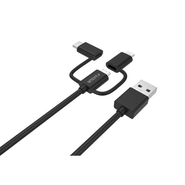 Foxsun AM001032 Multi USB Charging Cable, 6.6 FT/2M 3 in 1 Multiple USB Charger Cable with 8Pin Lightning /USB Type C/Micro USB Connector for iPhone, Samsung, LG, Nexus Smartphones and More, MFI Certified (Black) | AM001032