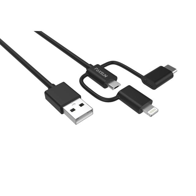 Foxsun AM001032 Multi USB Charging Cable, 6.6 FT/2M 3 in 1 Multiple USB Charger Cable with 8Pin Lightning /USB Type C/Micro USB Connector for iPhone, Samsung, LG, Nexus Smartphones and More, MFI Certified (Black) | AM001032