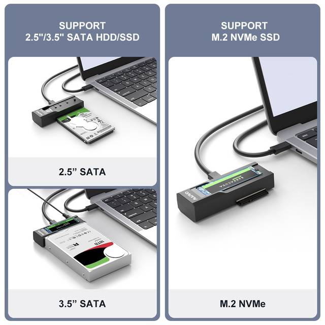 MAIWO K10635N type C 10Gbps to Dual Bay HDD/NVMe M2 SSD Clone Converter for 2.5 inch and 3.5 inch SATA | K10635N