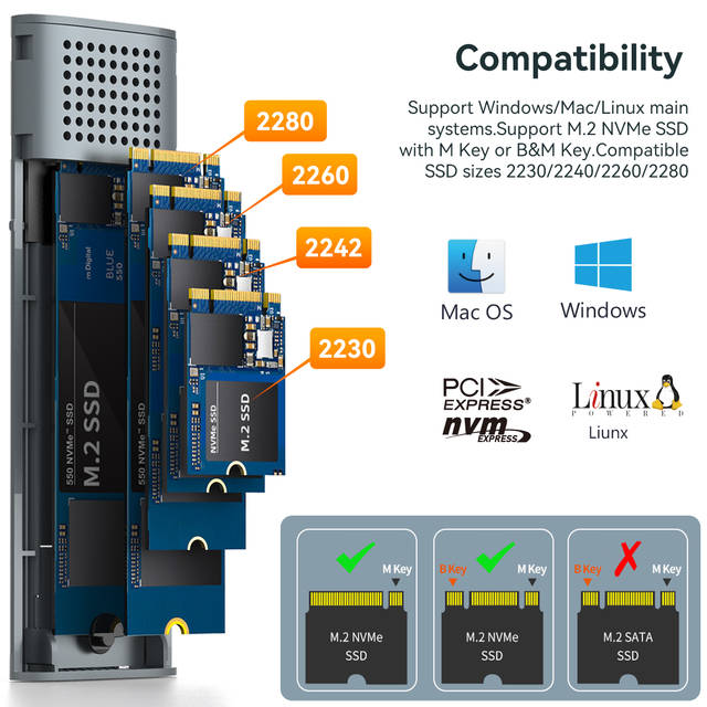 MAIWO K1690P Aluminum USB3.2 Type-C Tool free Enclosure for M.2 PCIe NVMe SSD | K1690P