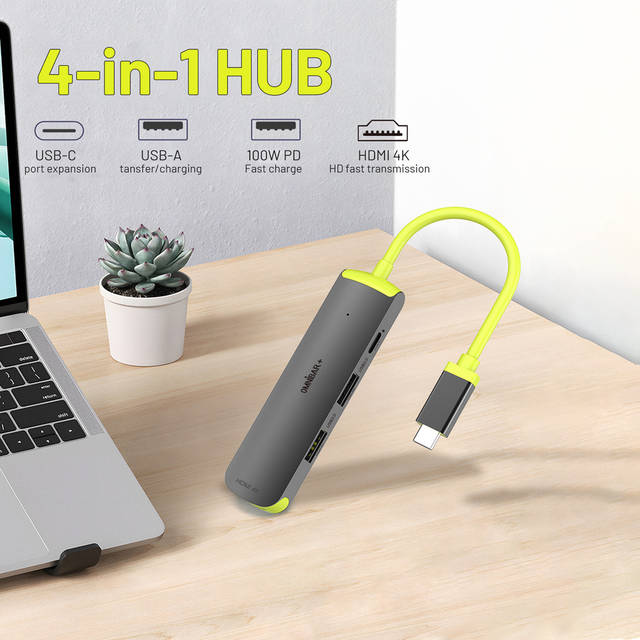 OMNIBARPLUS USB C Hub, 4-in-1 Multiport Adapter with 4K HDMI, 100W PD Charging Ports, 2 X 5Gbps USB 3.0 Ports for MacBook Pro, Air, iPad Pro | OMN-HUB-4P60B-3 O16-000014