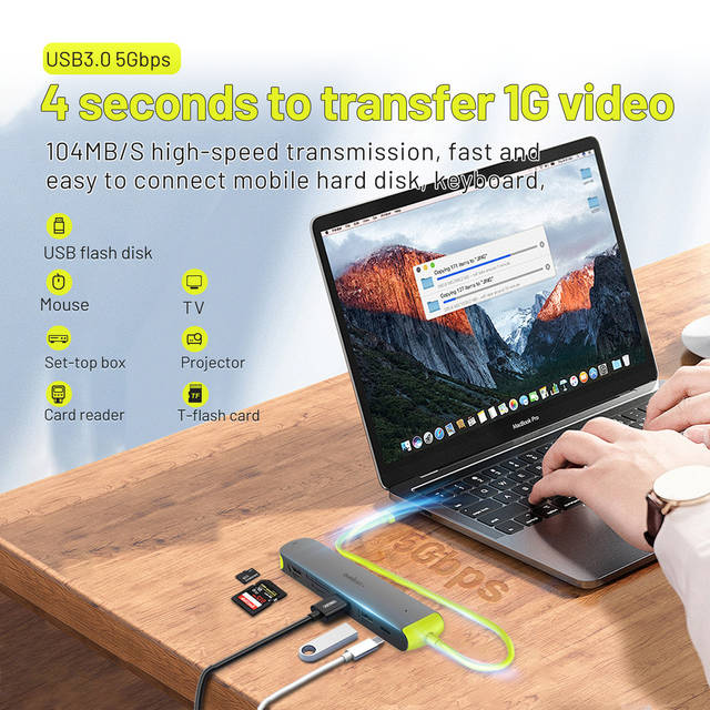 OMNIBARPLUS USB C Hub,7-in-1 USB C to USB Hub Multiport with 4K HDMI, VGA,SD/TF Card Reader, 2 USB-A 3.0 5Gbps,100W PD Charging Ports, USB Type C Docking Station for Laptop, MacBook Pro/Air and More | OMN-HUB-7P60B-10  O16-000012