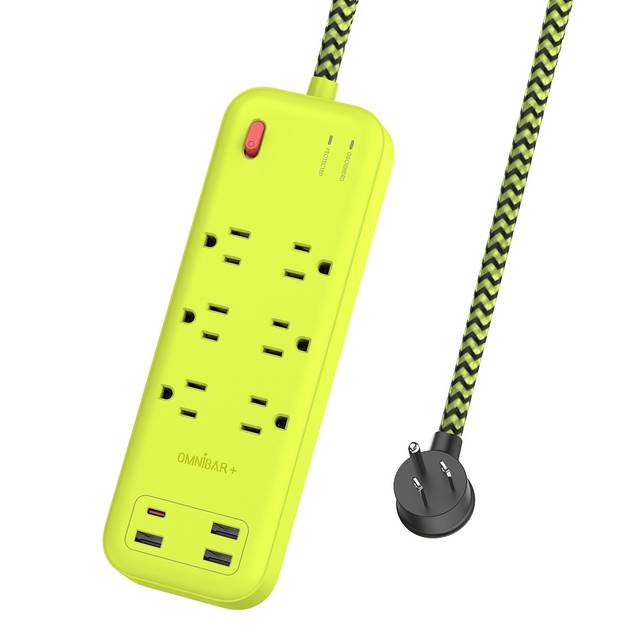 OMNIBARPLUS 6 Ft Power Strip Surge Protector - 6 Outlets 4 USB Ports (3 USB A), Maxpw Ultra Thin Flat Extension Cord & Flat Plug, 1700 Joules, Desk Charging Station for Home Office Dorm (yellow-green) | OMN-PSK-XPUSB-3 O16-000018