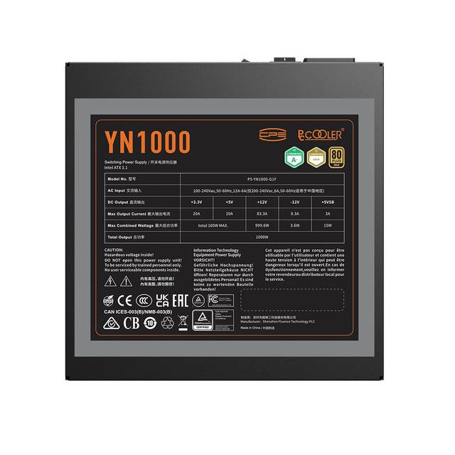 PCCOOLER P5-YN1000-G1FFBK1-US 1000W Gold Modular ATX 3.1 Power Supply | P5-YN1000-G1FFBK1-US