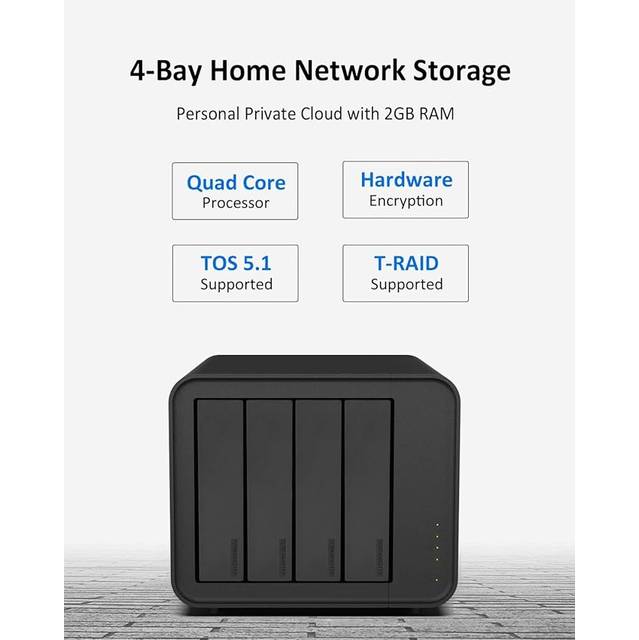 TERRAMASTER F4-212 4 Bay NAS - Quad Core CPU, 2GB DDR4 RAM, Network Attached Storage Personal Cloud with Rich Backup Solutions (Diskless) | F4-212