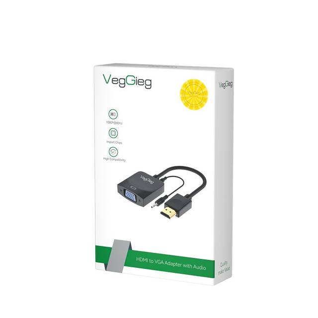 VegGieg V-Z902 HDMI to VGA, Gold-Plated HDMI to VGA Adapter (Male to Female) for Computer, Desktop, Laptop, PC, Monitor, Projector, HDTV, Chromebook, Raspberry Pi, Roku, Xbox and More - Black | V-Z902